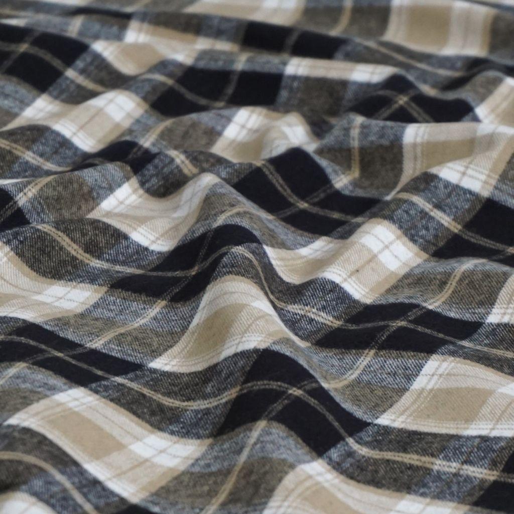 Flanell Baumwolle Karo schwarz beige weiß